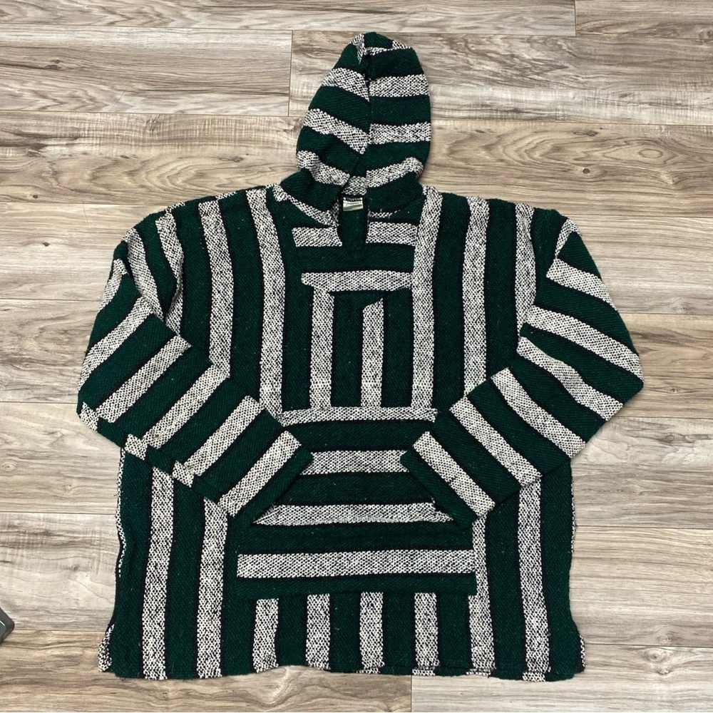 EMISA Baja Drug Rug Hoodie Mexican  Hippie Size XL MADE IN MEXICO Green White